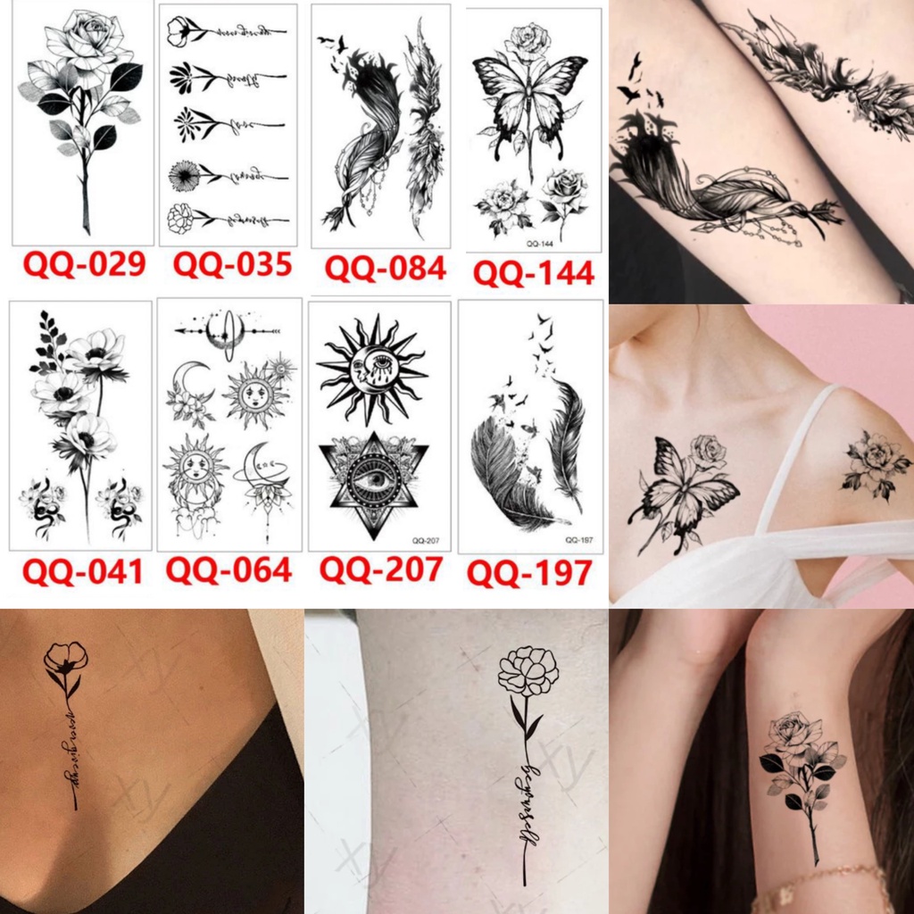 Grosir Stiker Tato / Tato Temporer 6x10cm Motif Aesthetic Tatto Temporary bunga bulu matahari kupu k