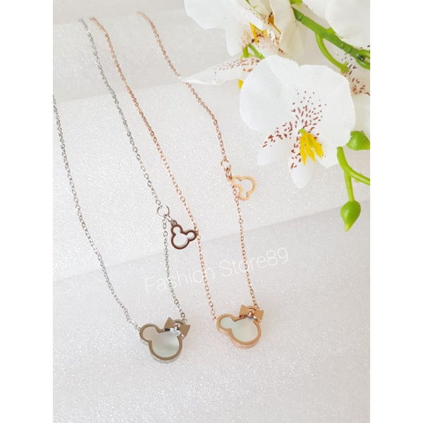 Kalung Mickey Import Titanium Antikarat Silver Rosegold Bestseller