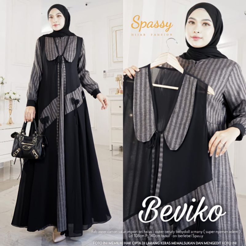 BEVIKO Original Product SPASSY Ld 108 Pb 140 Busui Katun Salur Mix Ceruty Babydoll Gamis Inner dan O