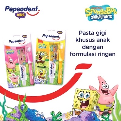 Pepsodent Kids Pasta Gigi + Sikat Gigi SpongeBob Patrick 50 gr - Odol Anak 50gr + Hadiah Penghapus