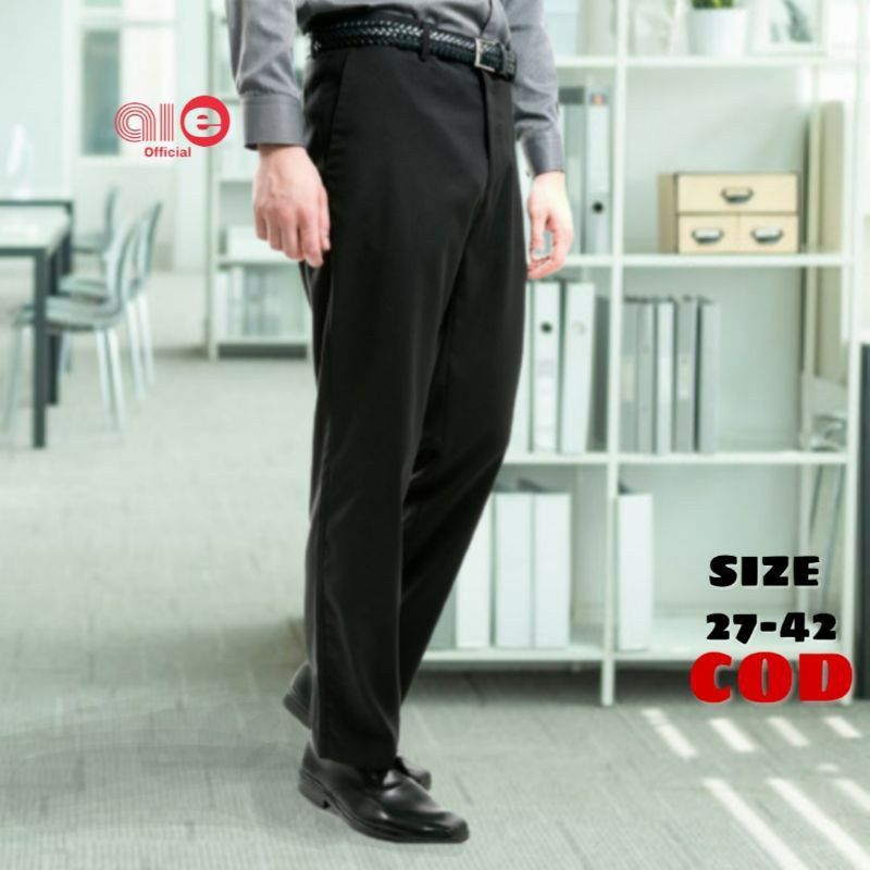 Celana Formal Pria Kerja Reguler Standar Kantor Bahan Kain Teflon Size 27 - 38 Murah Adem Nyaman
