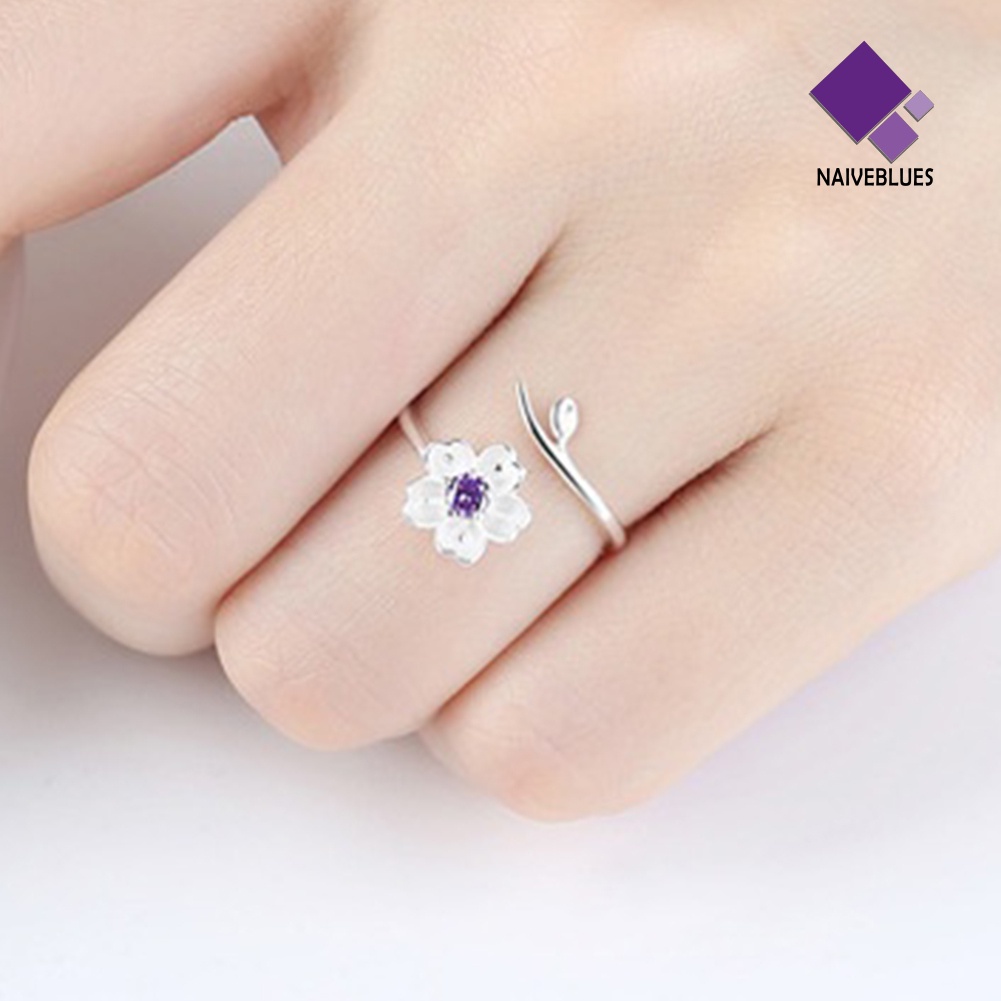 Cincin Wanita Model Terbuka Bahan 925 Sterling Silver Plated Desain Cherry Sakura Untuk Hadiah Ulang Tahun