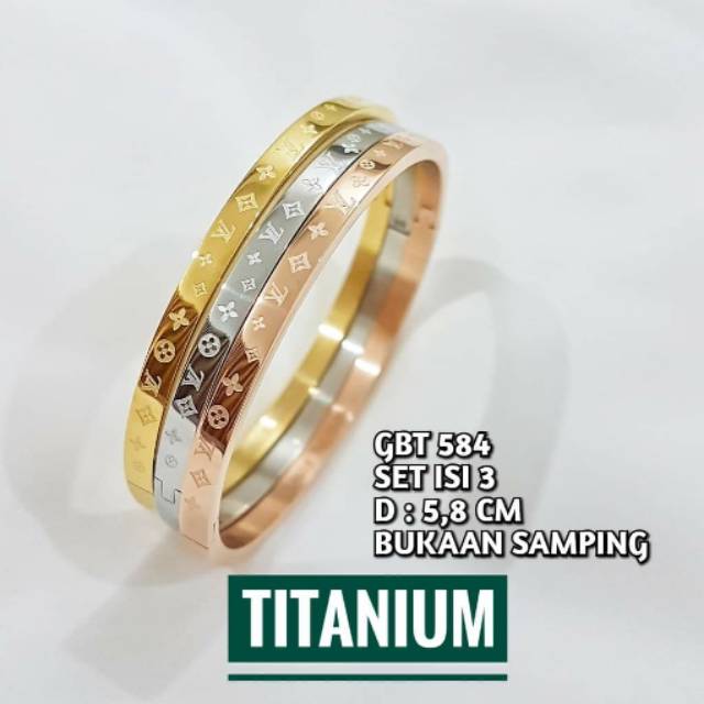 gelang titanium wanita set 3 LV premium