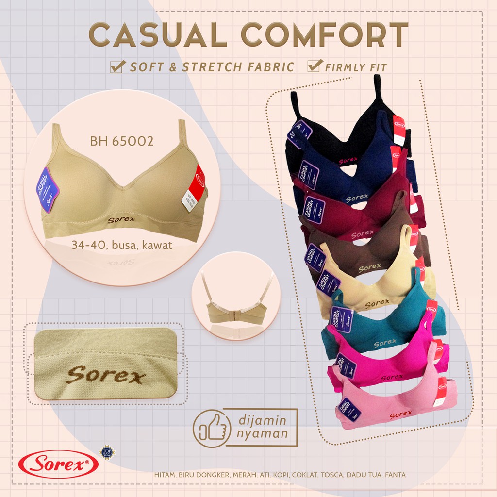 Bh Bra Sorex 65002 {Cup Sedang} Casual Comfort | Bra Busa Pakai Kawat | Basic |