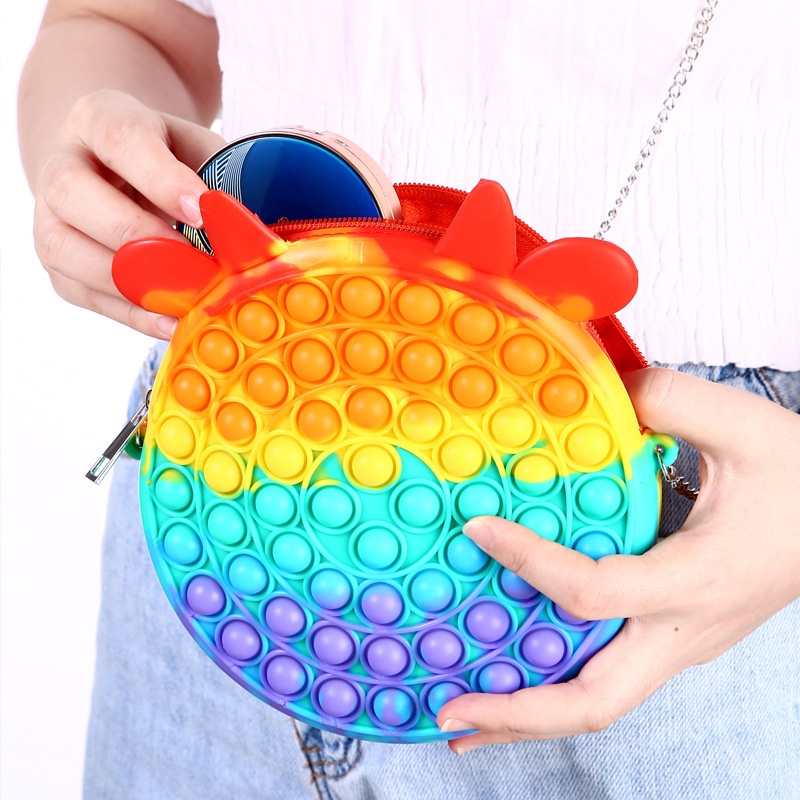 ZBH Tas Selempang Pop It Rainbow Bubble Fidget Push Toys Sling Bag Anak Popit Macaroon Bentuk Telinga Hewan Untuk Anak Anak Dan Dewasa Murah Import