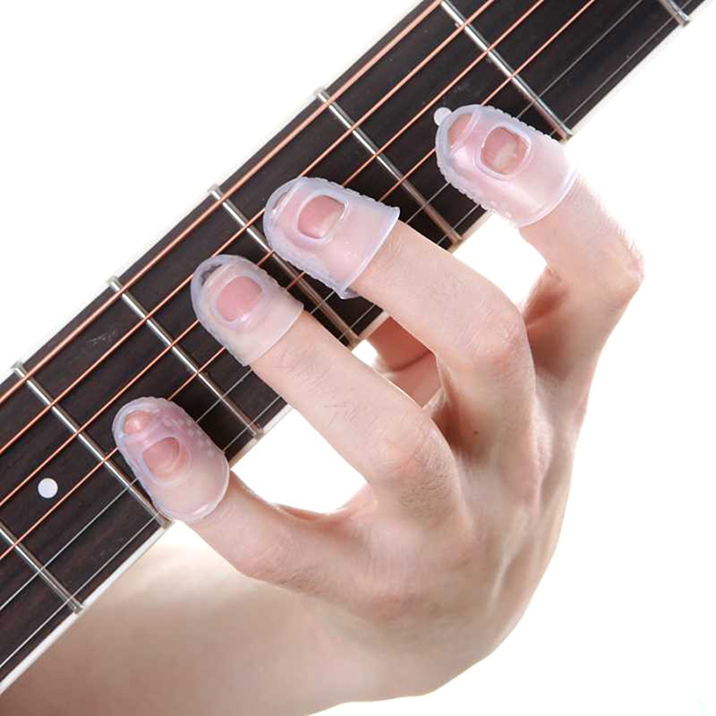 &lt; E2id &amp; &gt; 4pcs Pelindung Ujung Jari Bahan Silikon Untuk Gitar / bass / ukulele