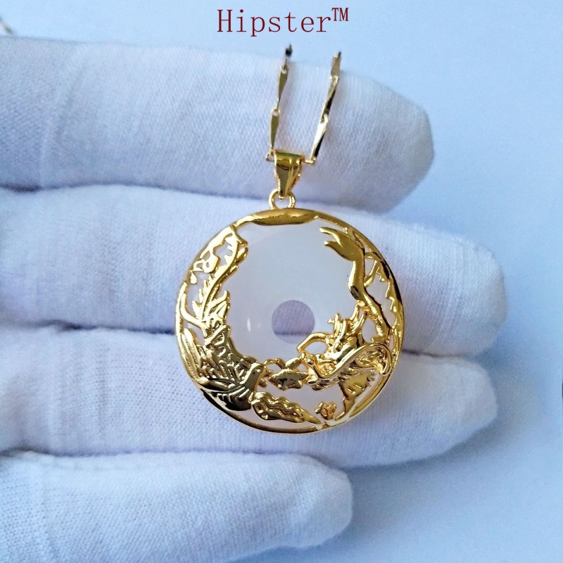 Ethnic Style Characteristic Temperament Entry Lux Natural White Jade Pendant Gold Necklace