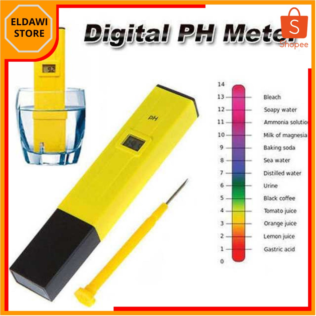 (BISA COD) ELDAWI - Alat Ukur Uji PH Meter Tester Pen Air Minum/Akuarium - PH-2016 (kuning)