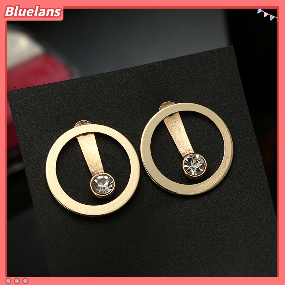 Bluelans Anting Tusuk Dua Sisi Bentuk Lingkaran Hollow Aksen Berlian Imitasi Untuk Wanita