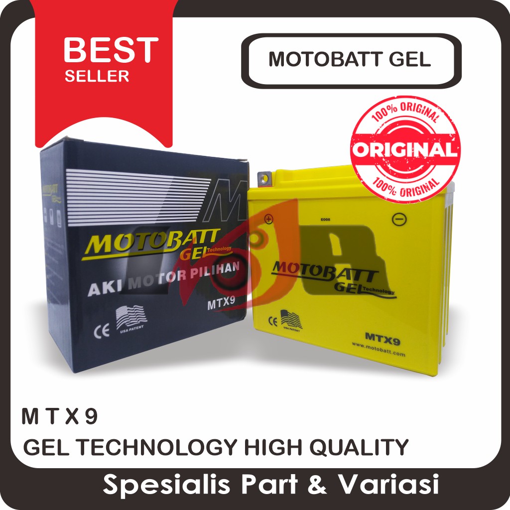 Accu Motobatt Gel MTX9 YB9-B 9Ah Aki Thunder 125 250 Pulsar Apache