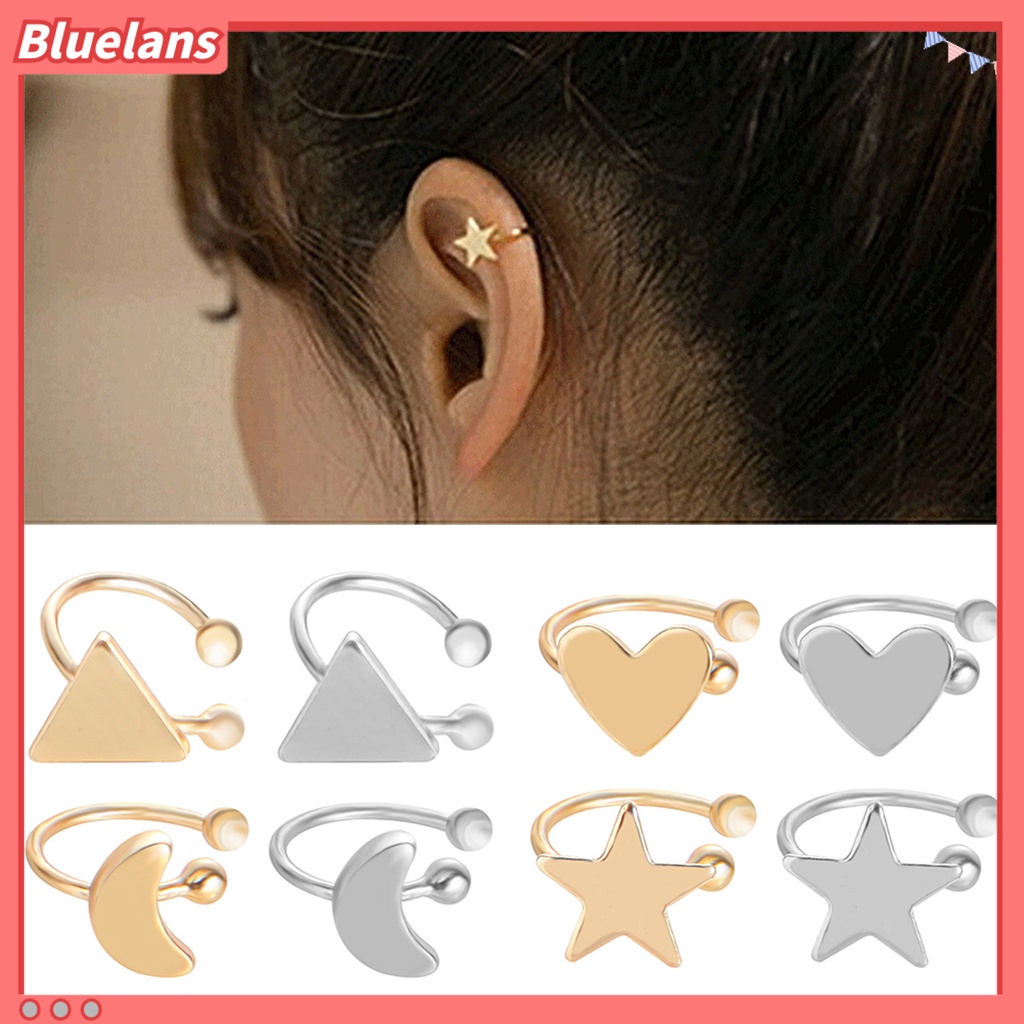 Bluelans Earrings Exquisite Non Pierced Alloy Heart Star Triangle Moon Women Ear Cuff Clip