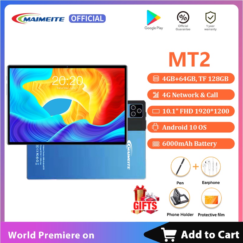 MAIMEITE 2022 Hot Sale MT2 tablet 5G baru Tablet PC Sistem Android 10.1 Inci 4GB+128GB Android Smart