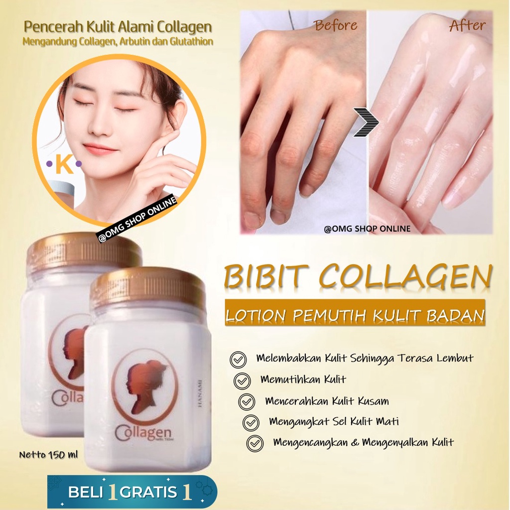 BELI 1 GRATIS 1 Pemutih Kulit Bibit Collagen Pemutih Badan ORI 150 ml / Bitcol Putih Bibit Collagen ORIGINAL Asli Body Lotion Body Cream / Bibit Pemutih Tubuh Pemutih Badan Permanen Whitening Cream Whitening Lotion Hand Body by Mecca Anugrah SH Cosmetics