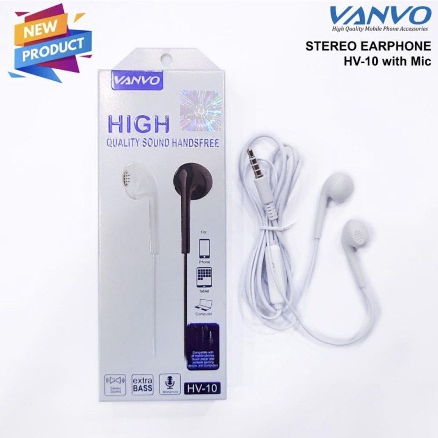 Headset Vanvo HV-10 Hf HV10 Earphone Stereo With mic Extra Bass High