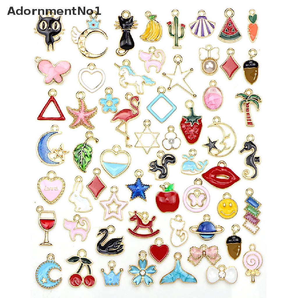 (AdornmentNo1) 60pcs / Set Liontin Enamel Bentuk Buah / Hewan Campur Untuk Membuat Perhiasan Kalung DIY