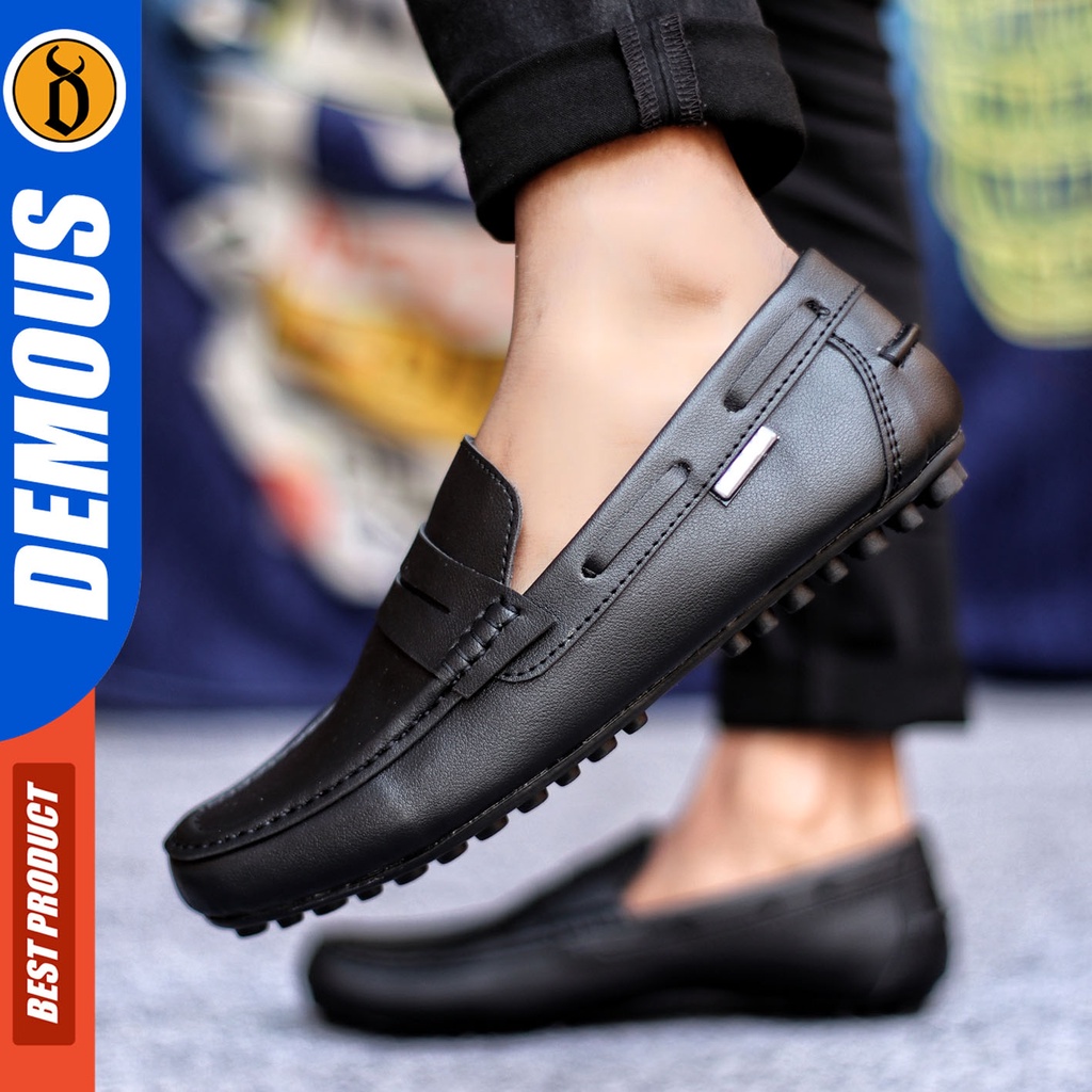Sepatu Slip On Pria Sepatu Casual Pria Kulit Pu Kerja Kantor Kuliah Kondangan Sepatu Slop Pria Sepatu Hitam Pria