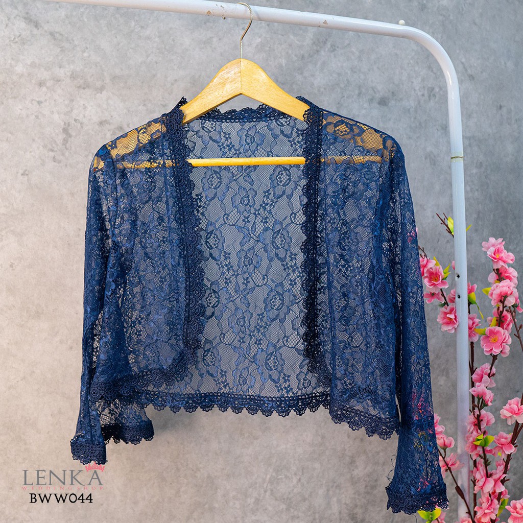 [READY STOCK] AKSESORIS PENGANTIN OUTWEAR BOLERO PESTA RENDA LACE NAVY BWW044