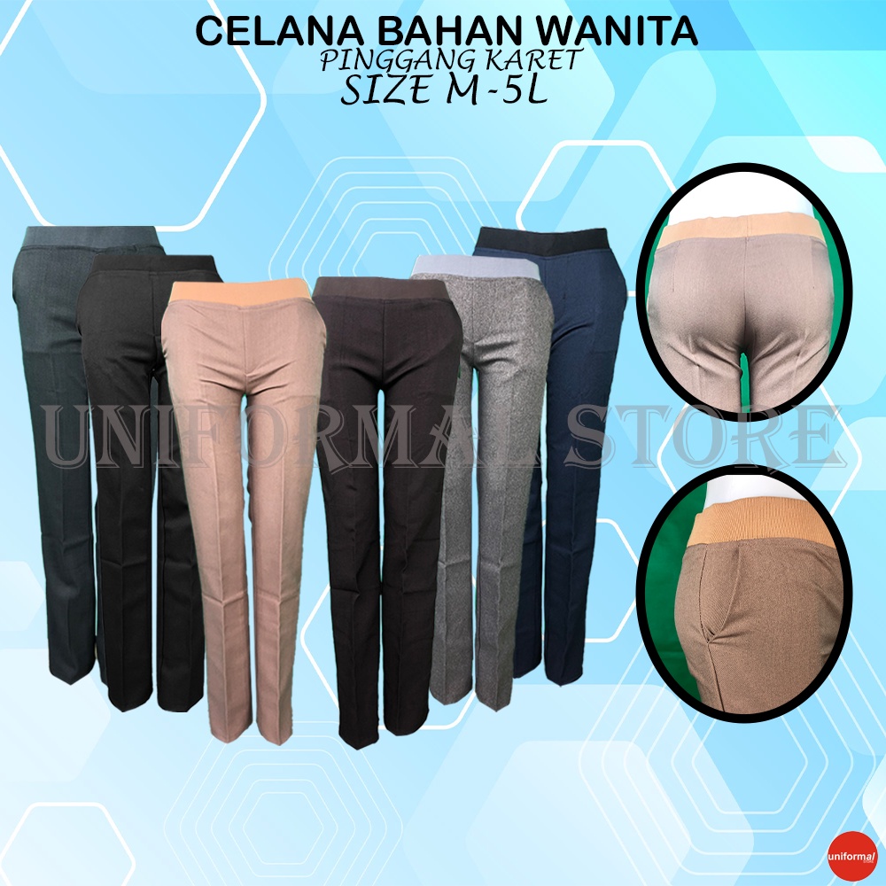 Celana Kantor Wanita, Celana Kerja Formal Bahan Model Pinggang Karet Ukuran M - 5L JUMBO Bahan Gabardine Premium 6 Warna / Dasar / Formal / Kantor / Kantoran / Lurus / Slimfit / Allia / The Executive / Termurah / Terlaris Murah Original / Elizabeth Pants