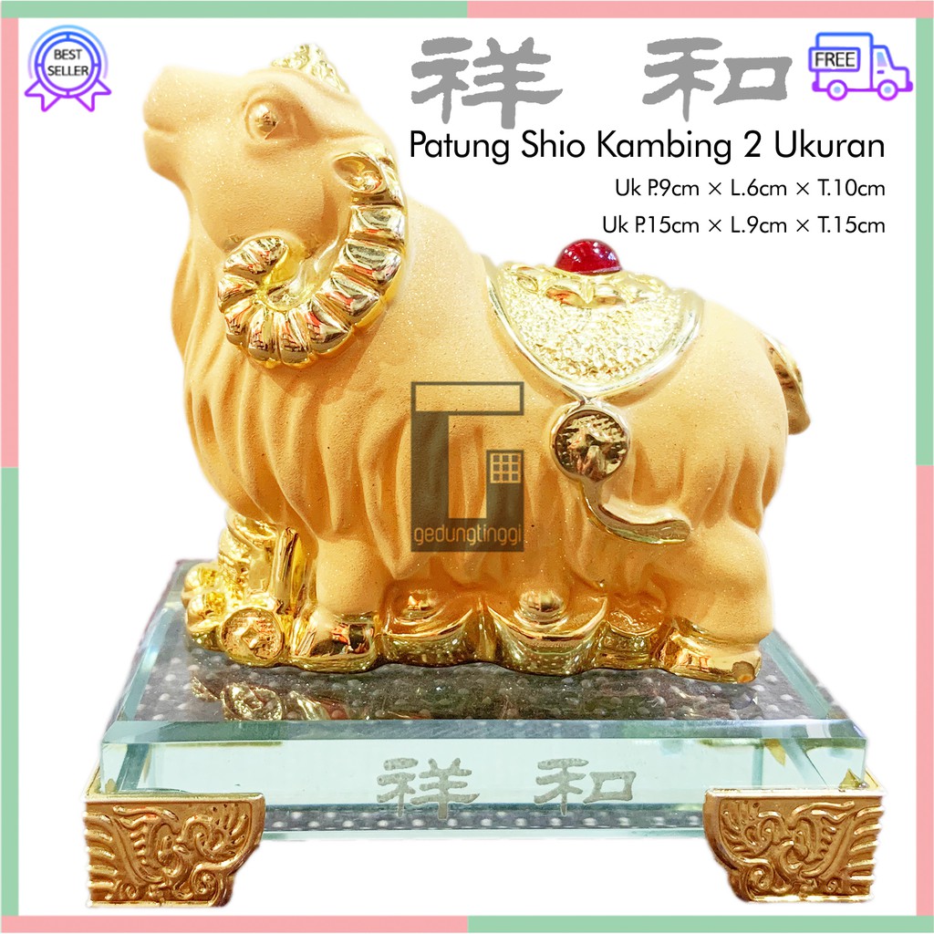 Patung Pajangan Kado Imlek Hoki Rejeki 12 Zodiak Shio Kambing Fengshui Lucky Uang Emas Gold Resin