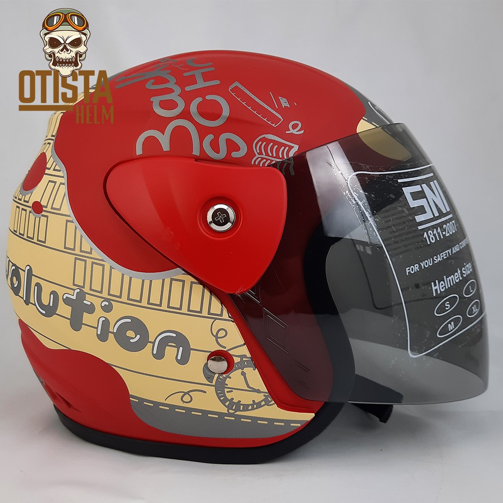 Helm Half Face Bnh Gm Evo Note Revolution Red Cream Doff Matte Size L Helm Murah