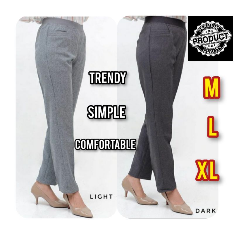 REJEHSTOREPML - CELANA BAHAN KANTOR WANITA FORMAL MODEL SLIMFIT PINGGANG KARET DAN RESLETING size M L XL