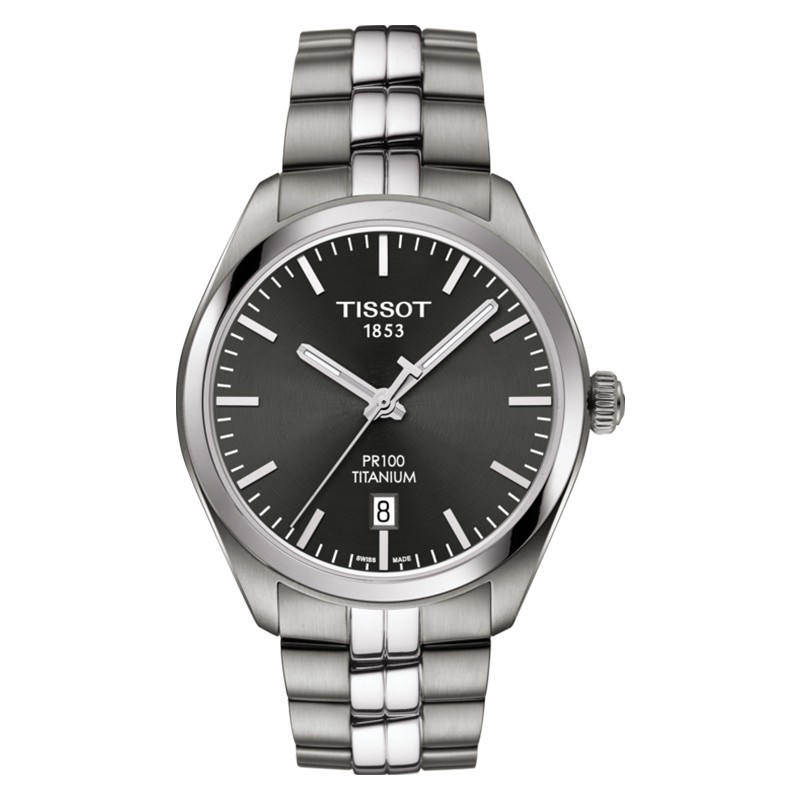 Jam Tangan Pria TISSOT PR100 Titanium T101.410.44.061.00 Black Dial Titanium Strap