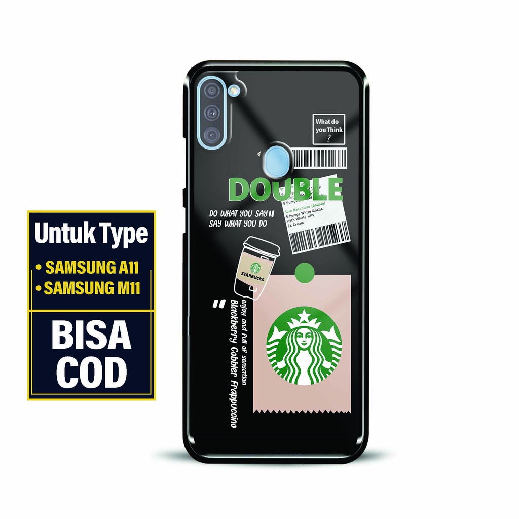 Hardcase Kaca Glossy Samsung A11 / M11 - Motif [ Starbuck Dobl ] Samsung A11 / M11 - Case Fashion Te