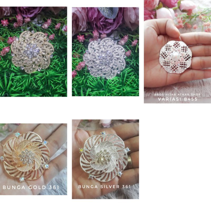 Bros bunga permata diamond swaroski /fashion muslim/bros kebaya/bros kutubaru-Bunga 361 silver