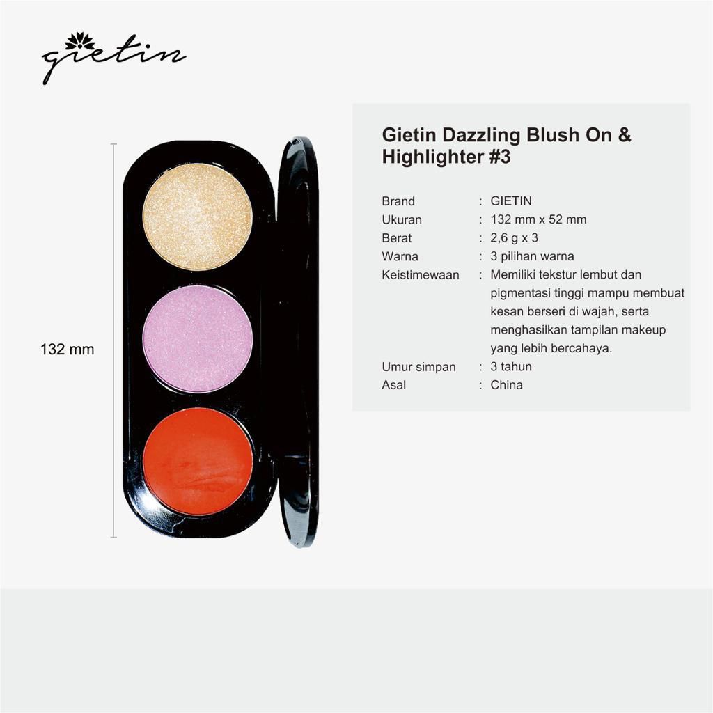 ASK GIETIN 3 COLORS DAZZLING BLUSH ON AND HIGHLIGHTER PALLETE FACE HIGHLIGHTER POWDER BPOM GT07