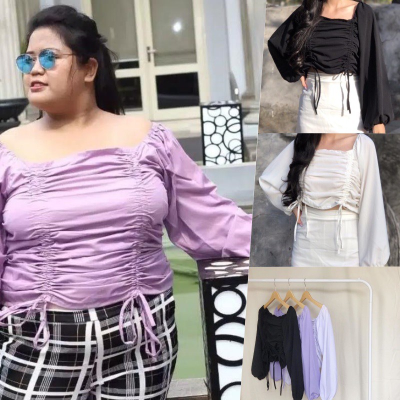 Sabrina Jumbo XXXL | Sabrina mabelle Crop | Blouse Balon Putih | Crop Top Oversize Wanita