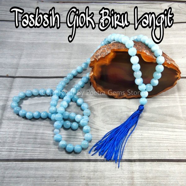 Tasbih Natural Batu Alam Giok Biru Langit Original