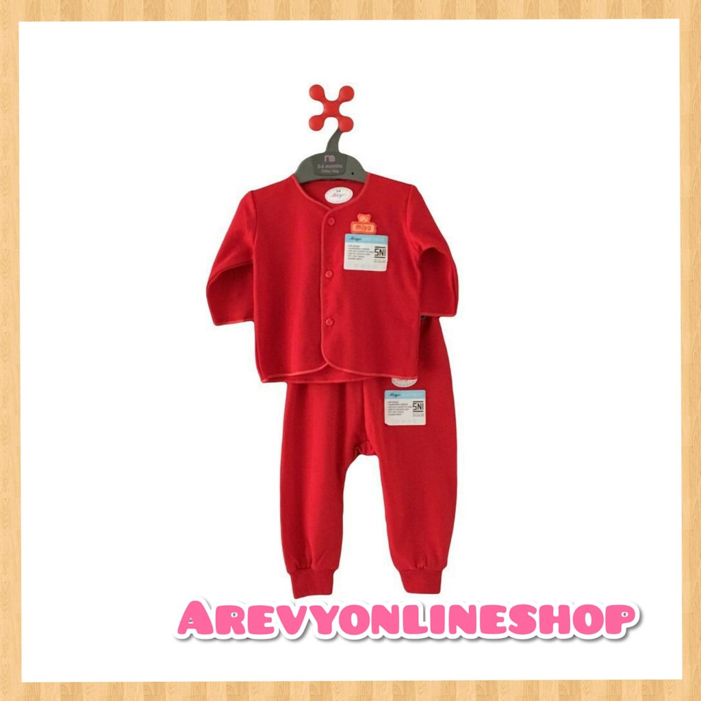 Setelan Panjang Baju Bayi Miyo Merah Newborn / Piyama Baru Lahir