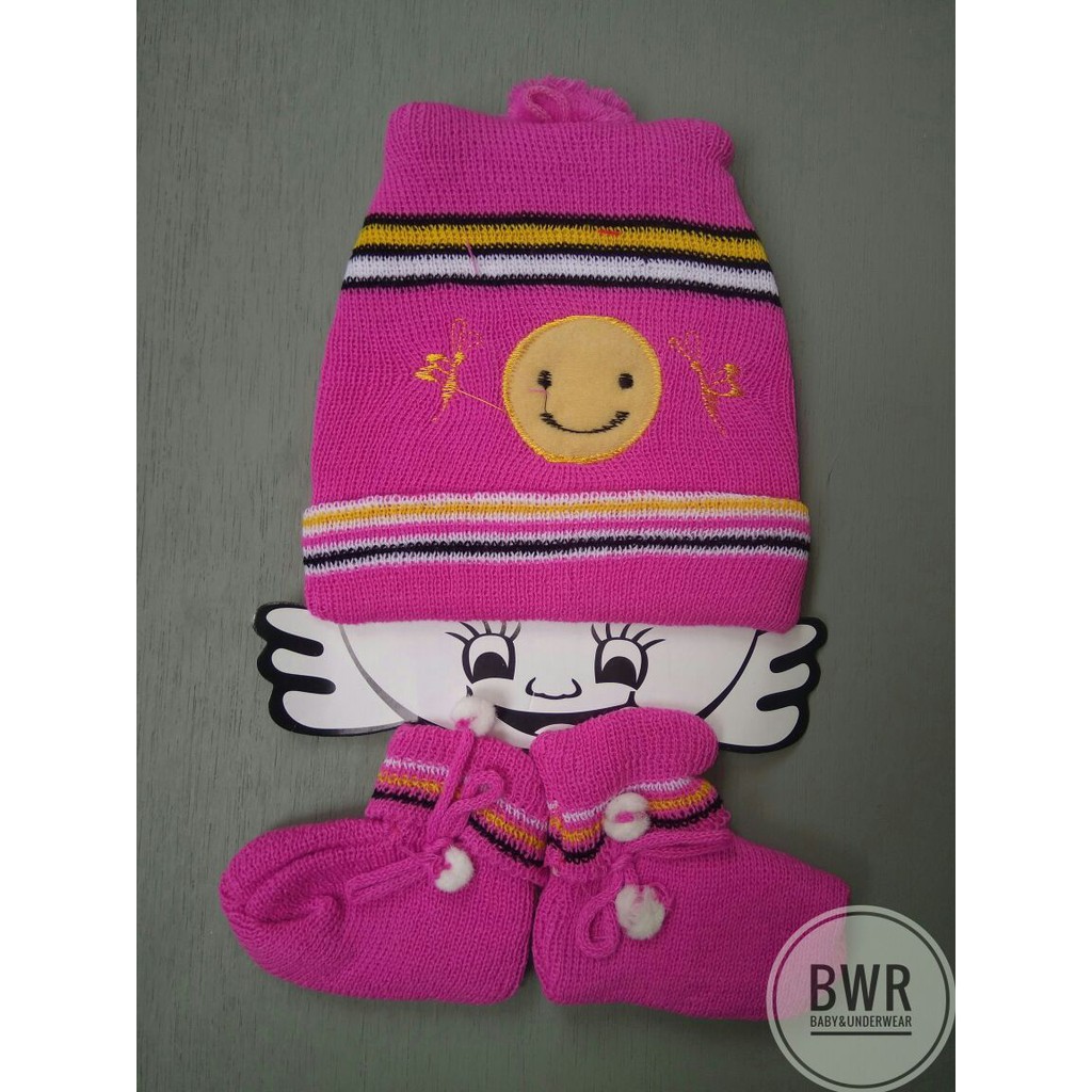 Topi Rajut Bayi ABELIO | Perlengkapan Topi Bayi + Sarung Kaki Rajut - Bwr VII