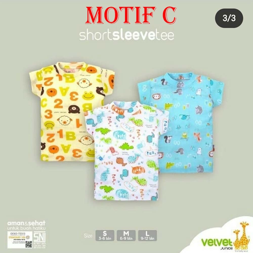 Velvet Junior Kaos Pintar Atasan Kaos Oblong Kaos Pendek Bayi Adem SNI 3 pcs