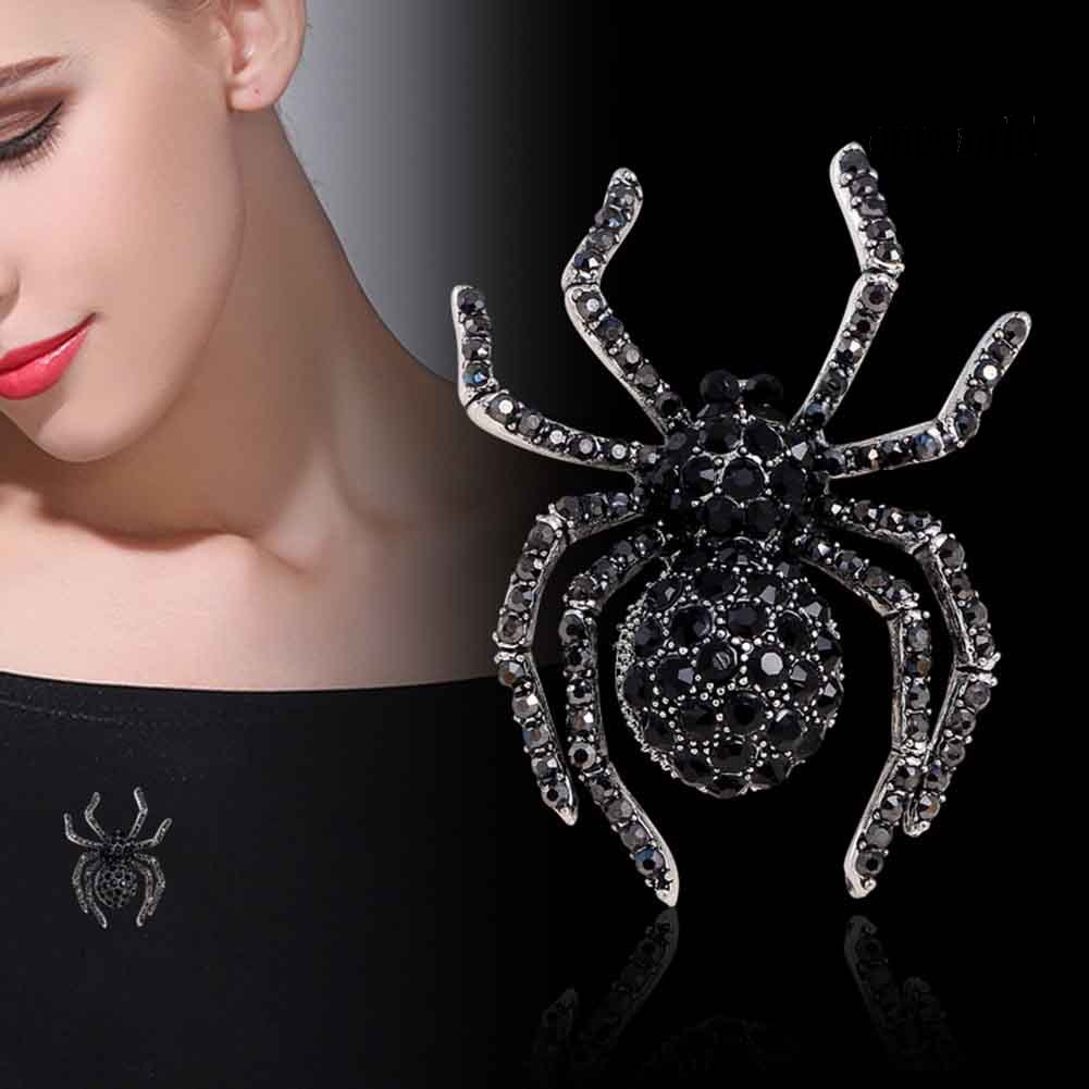 OW@ Vintage Women Rhinestone Inlaid Spider Brooch Pin Bag Badge Lapel Jewelry Gift