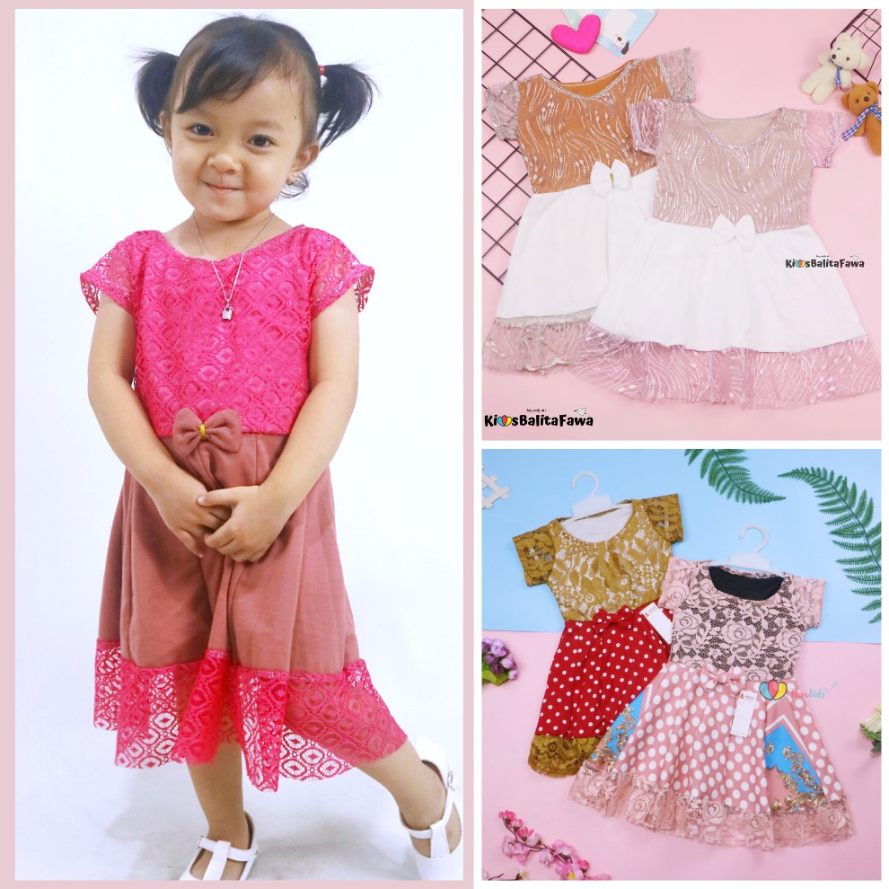 Dress Brukat Davina uk 3-4 Tahun / Dres Anak Perempuan Gaun Pesta Balita Baju Import Kids Cewek Girl