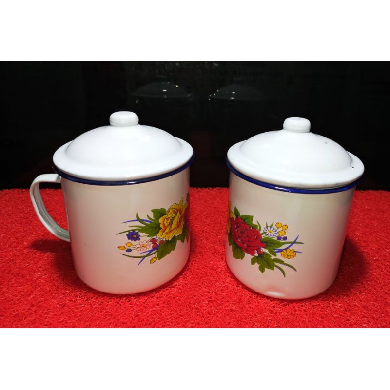 GELAS CANGKIR MUG ENAMEL 12 CM / MUG ENAMEL / GELAS ENAMEL MOTIF BUNGA / GELAS JADUL / GELAS KOPI TE