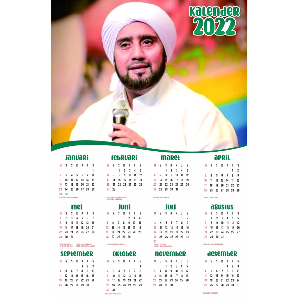 Kalender 2022 CUSTOM Habib - Kalender Habaib - Kalender Ulama - Kalender Dinding Custom Kartun - Kalender Dinding 2022 - Kalender 1 Lembar 12 Bulan - Kalender A3+