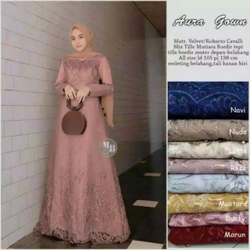 Gamis Aura Bahan Brokat mix Velvet Ukuran Jumbo LD120 M, L, XL, XXL / Gamis Brokat Terbaru / Gamis P