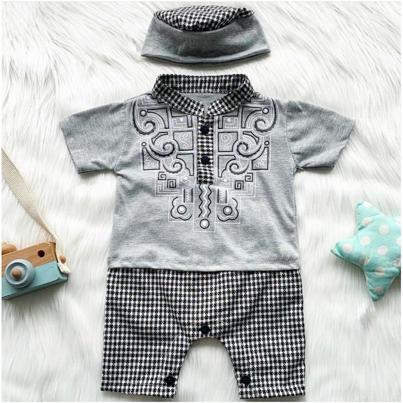 baju koko romper bayi newborn laki cowok aqiqah lebaran fashion bayi cowok -koel