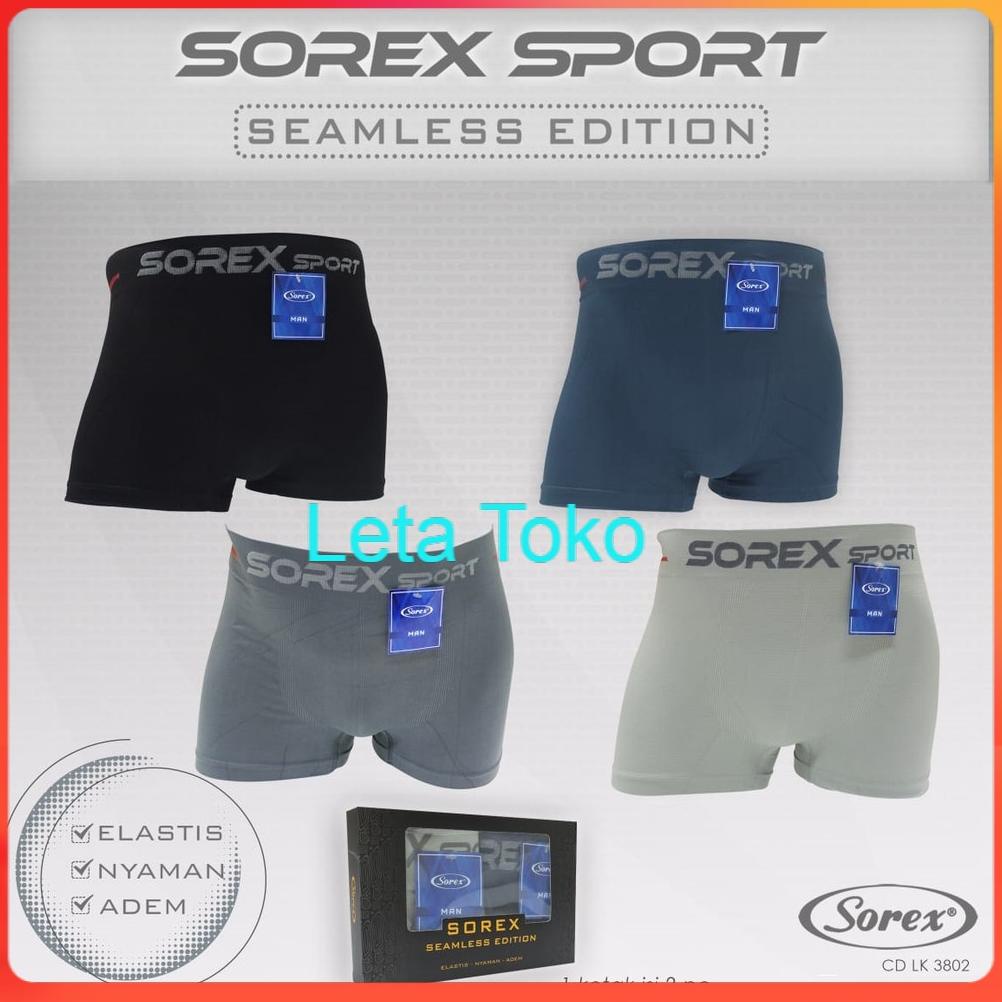 Celana Dalam Boxer Pria Dewasa Sorex 2pcs Seamless CD Man Original Premium Sorek Underwear LK 3802
