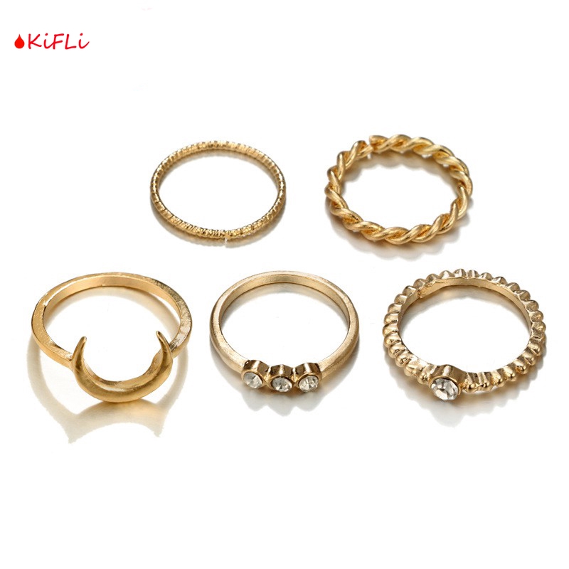 5Pcs Cincin,Vintage Boho Model Stackable,Bulan untuk Wanita