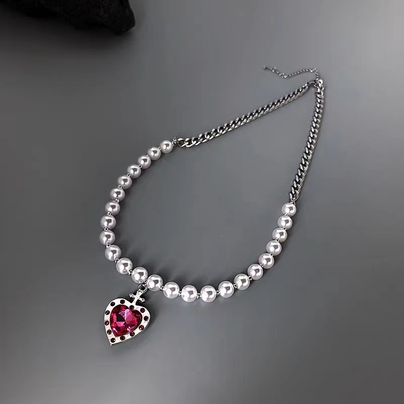 Jepang dan Korea gaya cinta permata liontin Mutiara jahitan kalung wanita ins gaya dingin manis temp