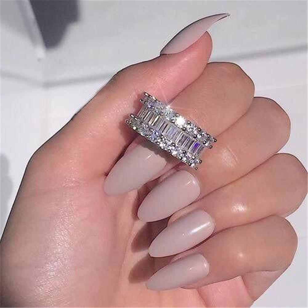 TOP Cincin Safir Putih Perhiasan Bling Tunangan Kawin Mewah Kristal Putri