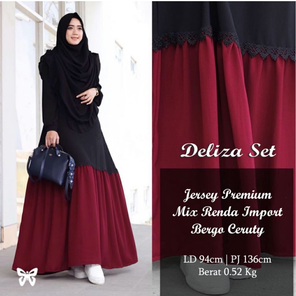 HOPYLOVY - Gamis Syari Maxi Deliza + Bergo