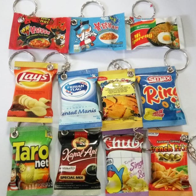 GANTUNGAN KUNCI MOTIF SNACK dan MINUMAN GANCI GANTUNGAN KUNCI MINIATUR SNACK SOUVENIR PESTA KADO OLE