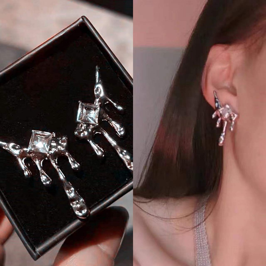 Anting Silver Needle Bentuk Water Drop Gaya Korea Untuk Wanita