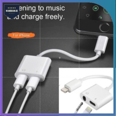 [WS] Splitter  Dual Lightning 3.5mm 2in1 Converter Iphone 7 8 X XS Audio + Charger + LX 12 Ip 2 in 1