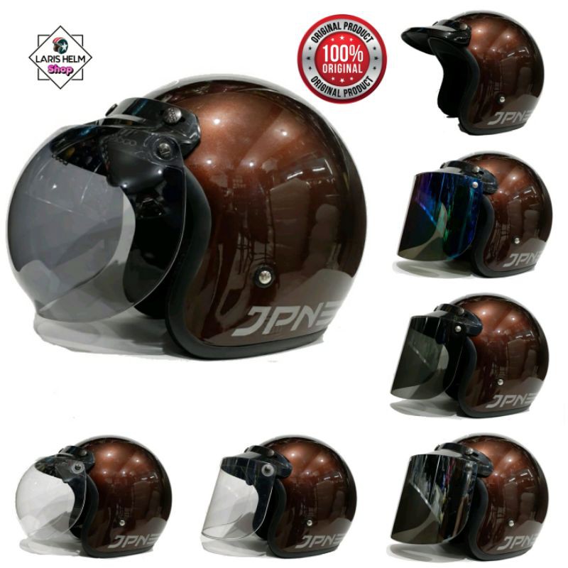 Helm Motor JPN Retro COKLAT TUA/Sparkling GLOSSY Pria/Wanita Dewasa Berhijab