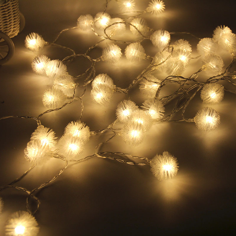 Christmas New Year Mini Dandelion LED String Light/Battery Operated Furry Ball  Lamp/Garden Terrace Indoor Party Holiday Decoration Lighting